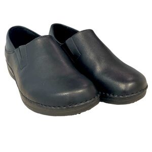 Spring Step Black Leather Slip-On Clogs